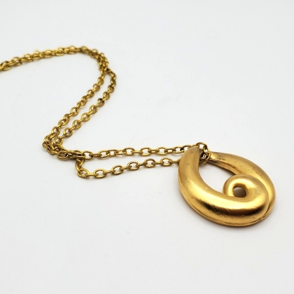 Givenchy Jewelry - GIVENCHY Pendant on Chain Necklace Bushed Satin Finish Gold Tone Vintage 1980's